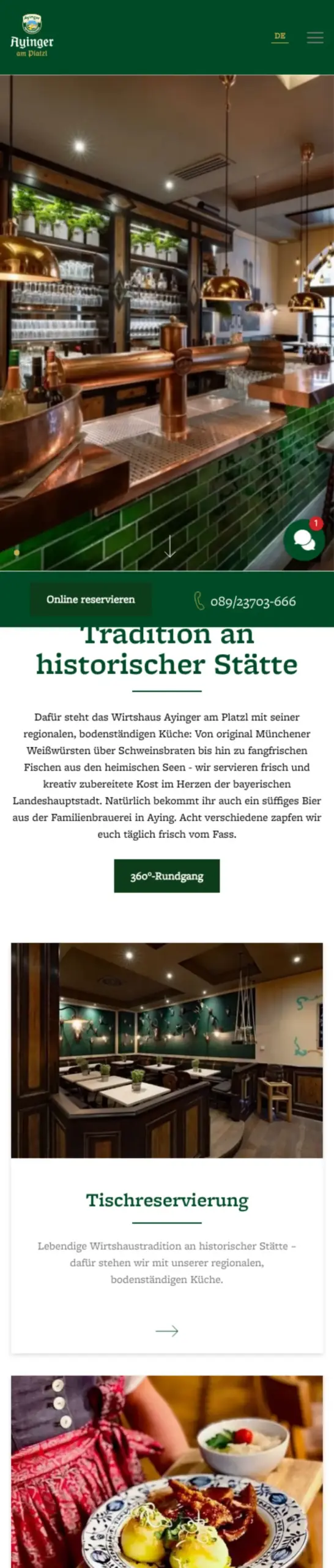 Website von Ayinger am Platzl, München in der Mobilansicht