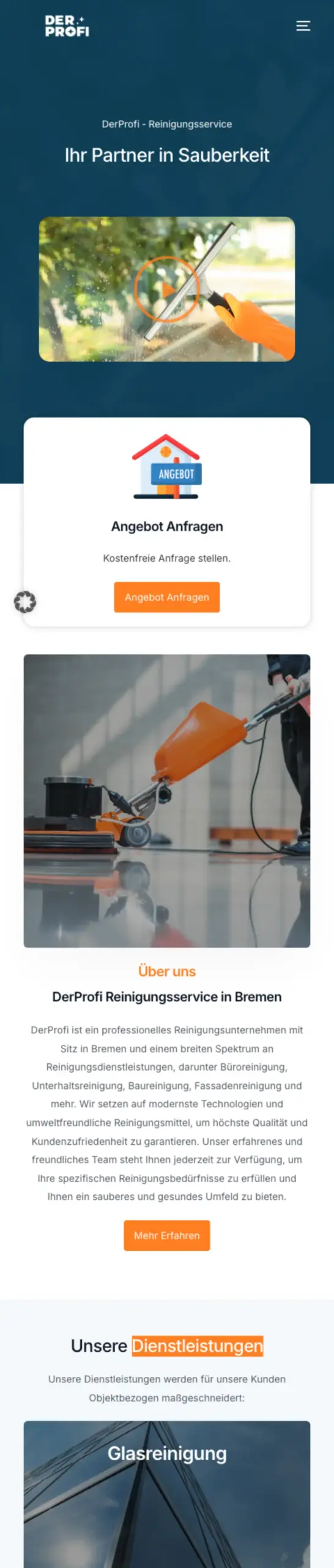 Website von DerProfi Reinigungsservice GmbH, Bremen in der Mobilansicht