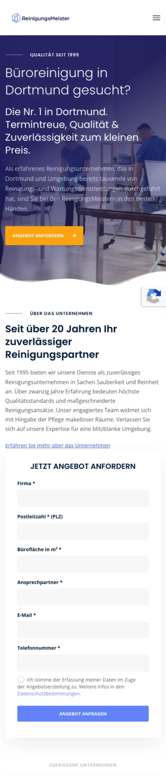 Website von ReinigungsMeister, Dortmund in der Mobilansicht