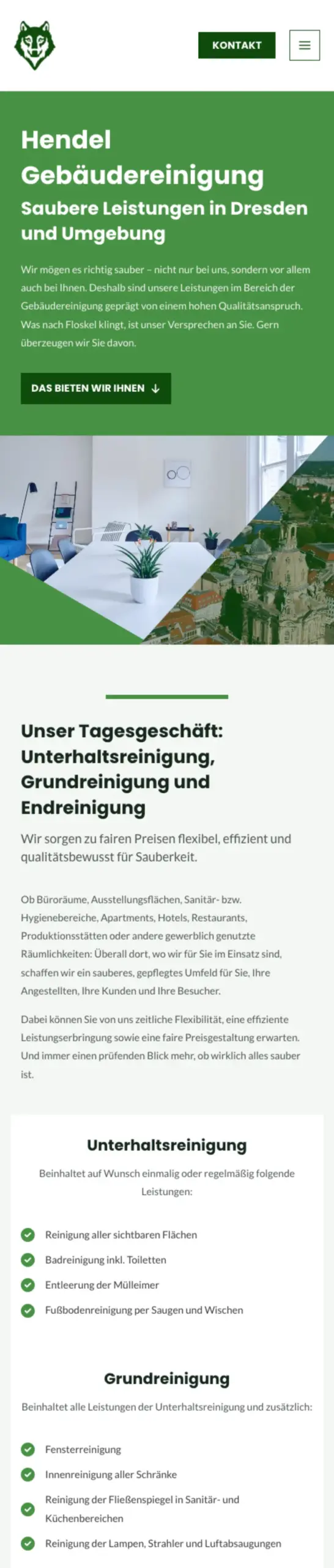 Website von Hendel Gebäudereinigung, Dresden in der Mobilansicht
