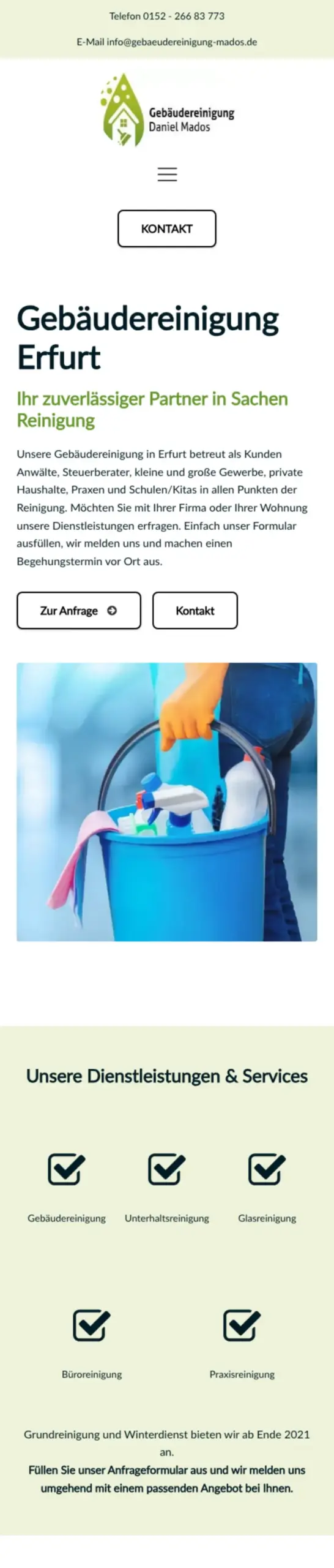Website von Gebäudereinigung Mados, Erfurt in der Mobilansicht