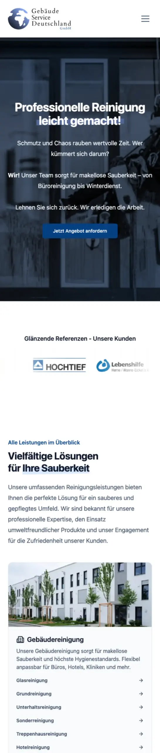 Website von GSD Gebäude Service Deutschland GmbH, Hagen in der Mobilansicht
