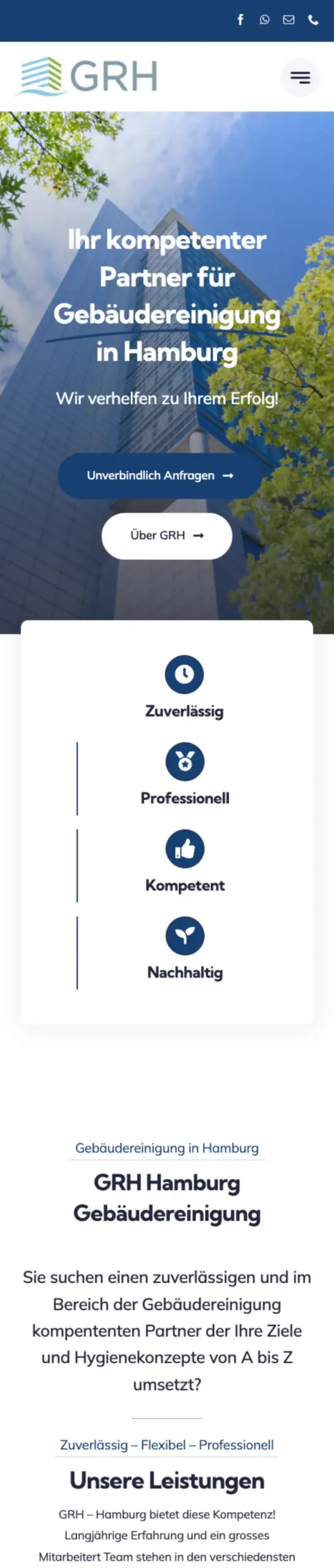 Website von GRH Gebäudereinigung Hamburg, Hamburg in der Mobilansicht