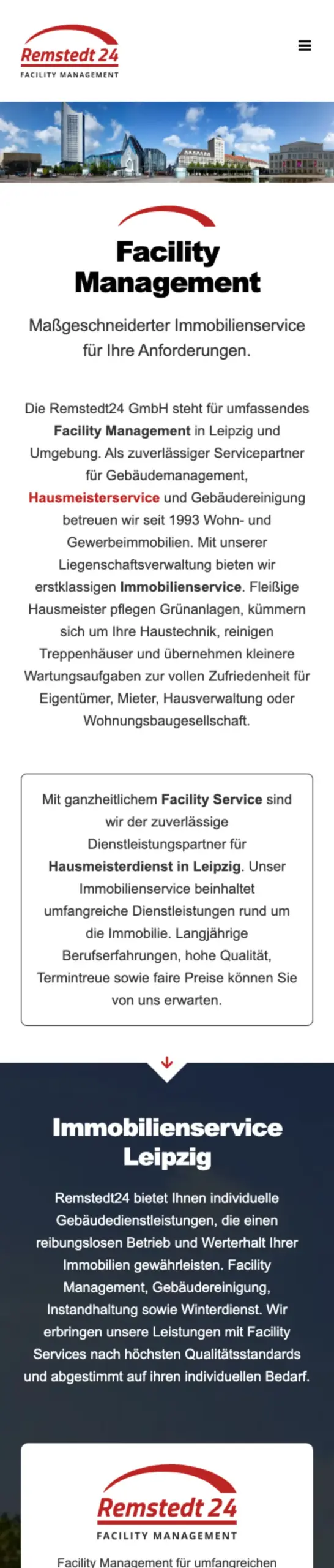 Website von Remstedt24 GmbH, Leipzig in der Mobilansicht