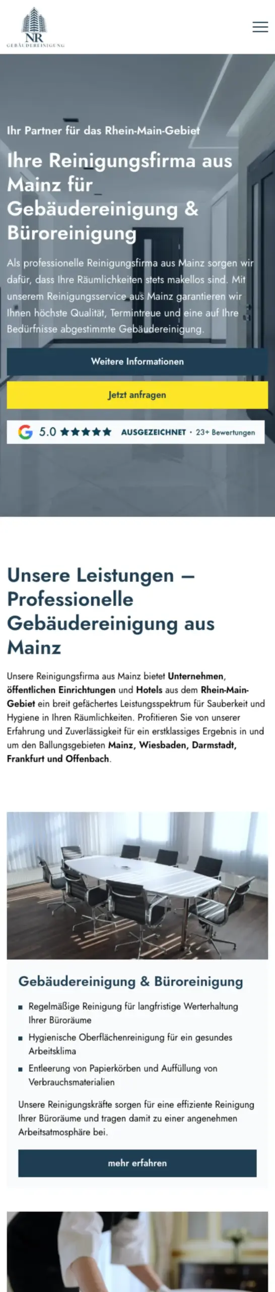 Website von NR Gebäudereinigung, Mainz in der Mobilansicht