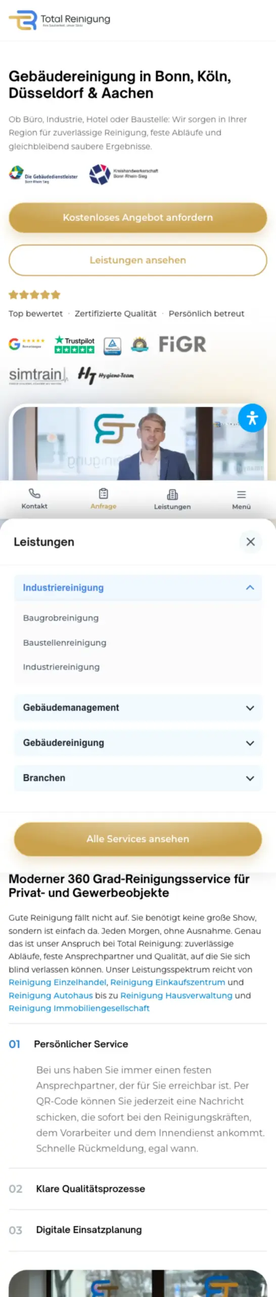 Website von Total  Reinigung, Rhein-Sieg-Kreis in der Mobilansicht