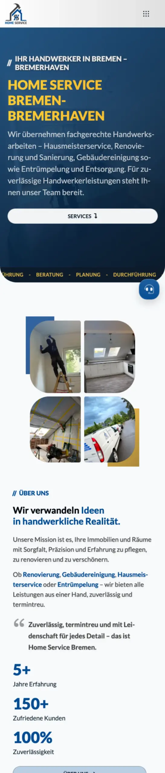 Website von Home Service Bremen, Bremerhaven in der Mobilansicht
