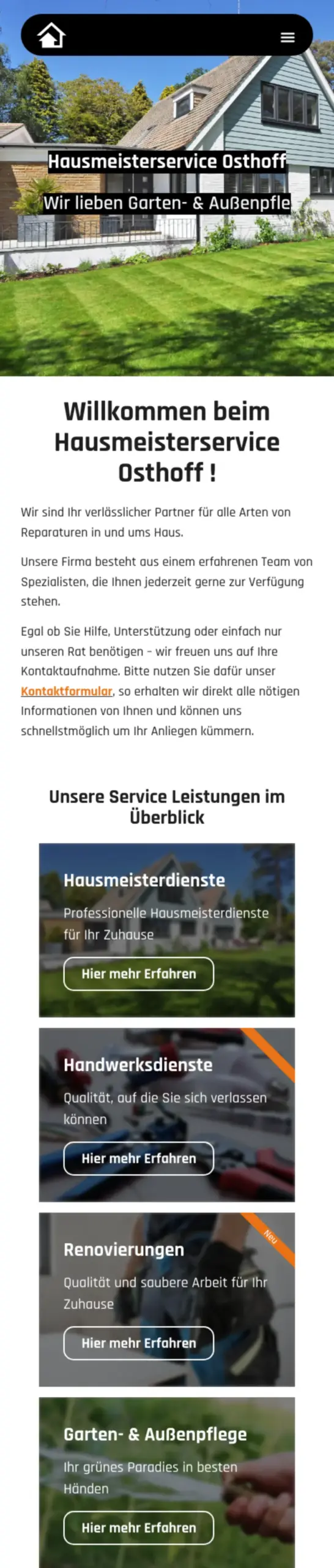 Website von Hausmeisterservice Osthoff, Dortmund in der Mobilansicht