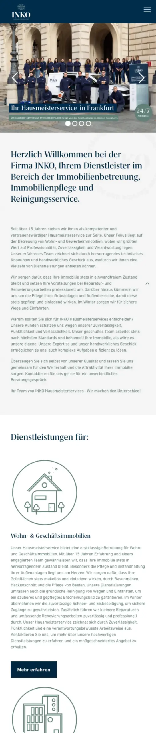 Website von INKO Hausmeisterservices, Frankfurt am Main in der Mobilansicht