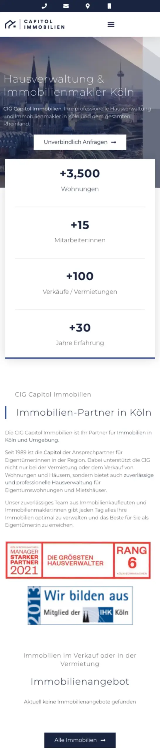 Website von CIG Capitol Immobilien GmbH, Köln in der Mobilansicht
