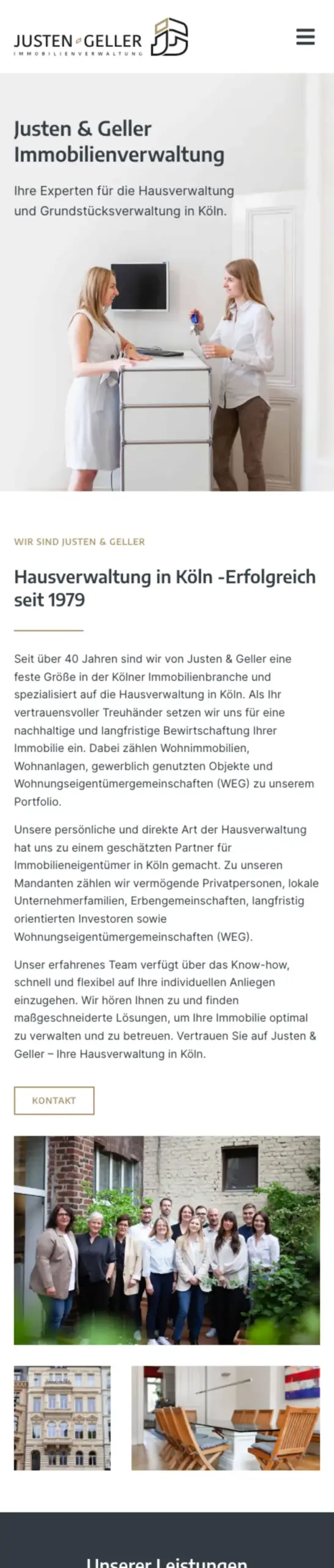 Website von Justen & Geller Immobilienverwaltung GmbH & Co. KG, Köln in der Mobilansicht