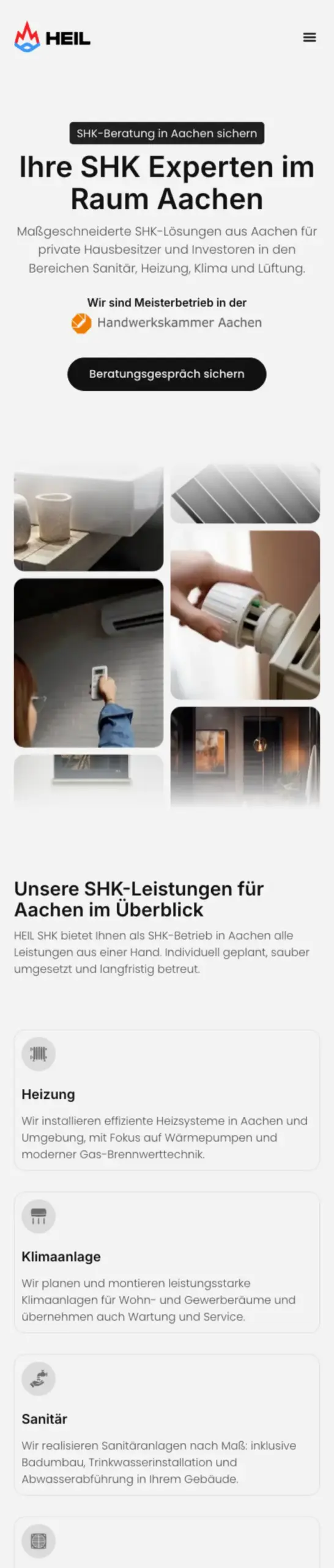 Website von HEIL SHK, Aachen in der Mobilansicht