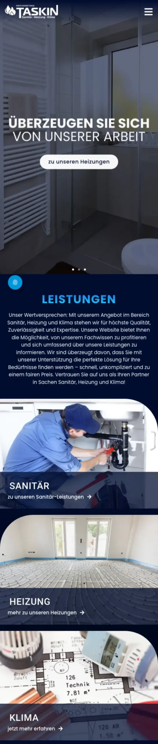 Website von Meisterbetrieb Taskin, Bochum in der Mobilansicht