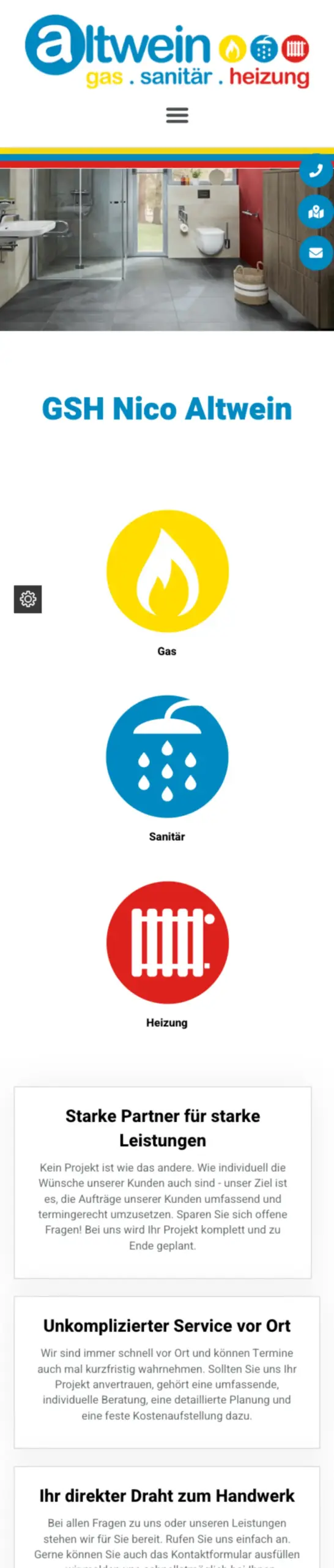 Website von Altwein Sanitär, Dresden in der Mobilansicht