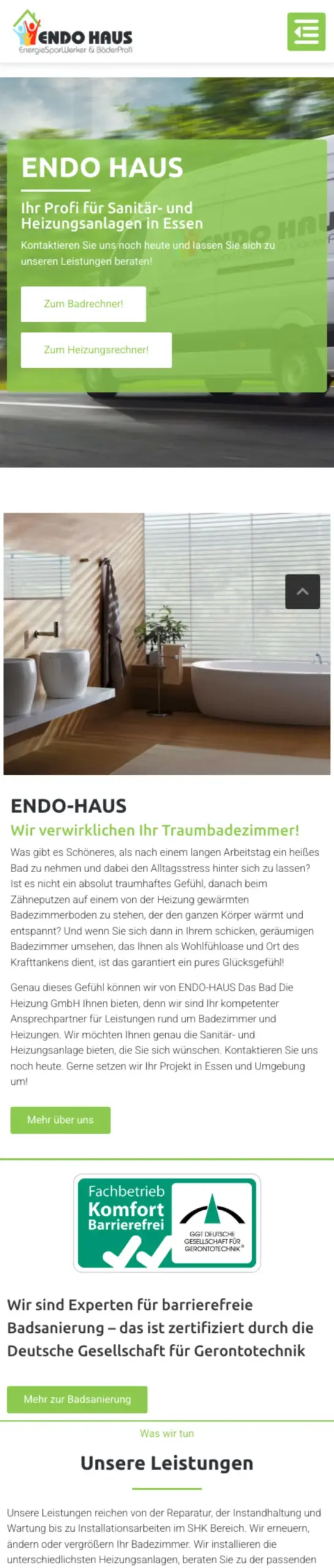 Website von ENDO HAUS Das Bad Die Heizung GmbH, Essen in der Mobilansicht