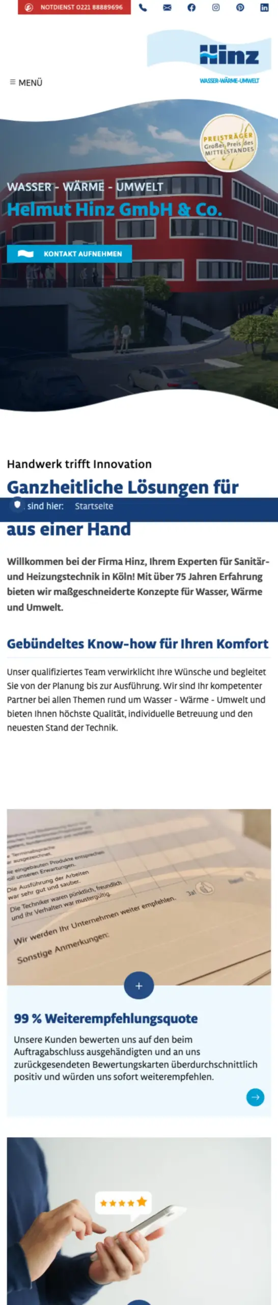 Website von Helmut Hinz, Köln in der Mobilansicht