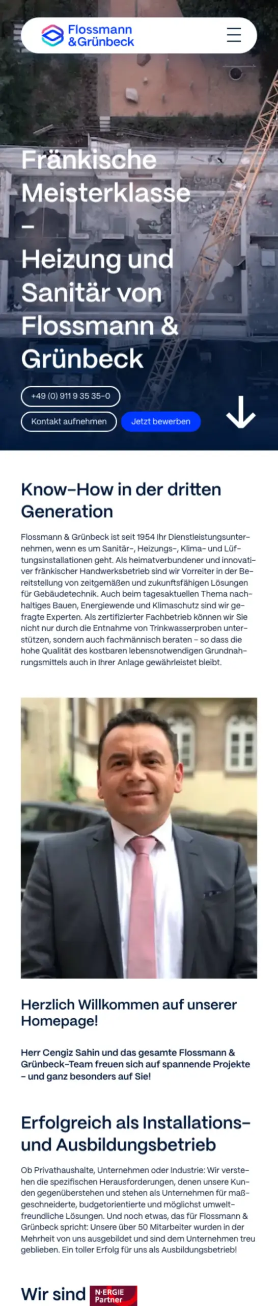 Website von Floßmann & Grünbeck GmbH, Nürnberg in der Mobilansicht