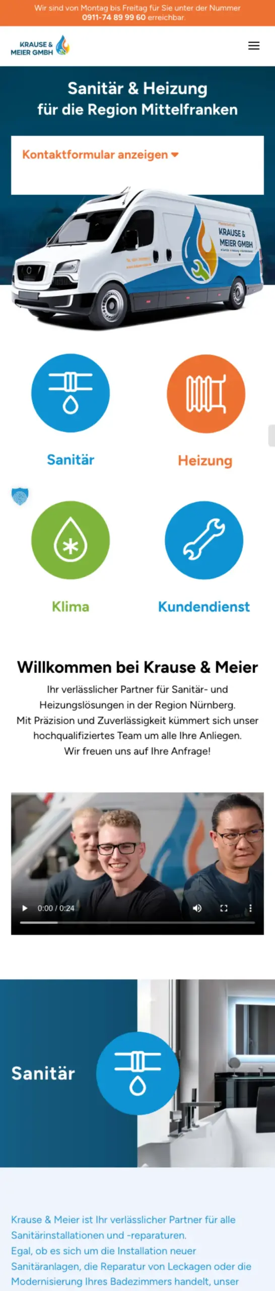Website von Krause & Meier GmbH, Nürnberg in der Mobilansicht