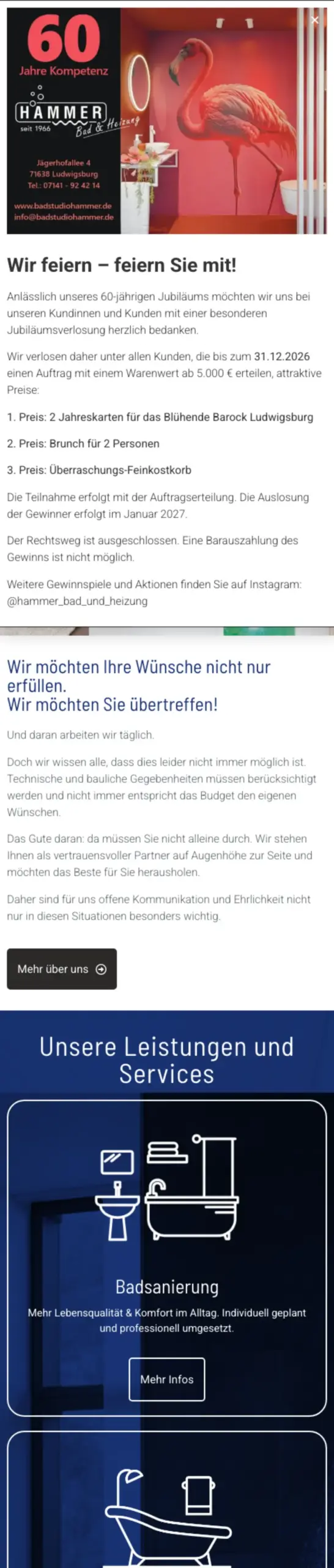 Website von Matthias Hammer Heizung e. K., Stuttgart in der Mobilansicht
