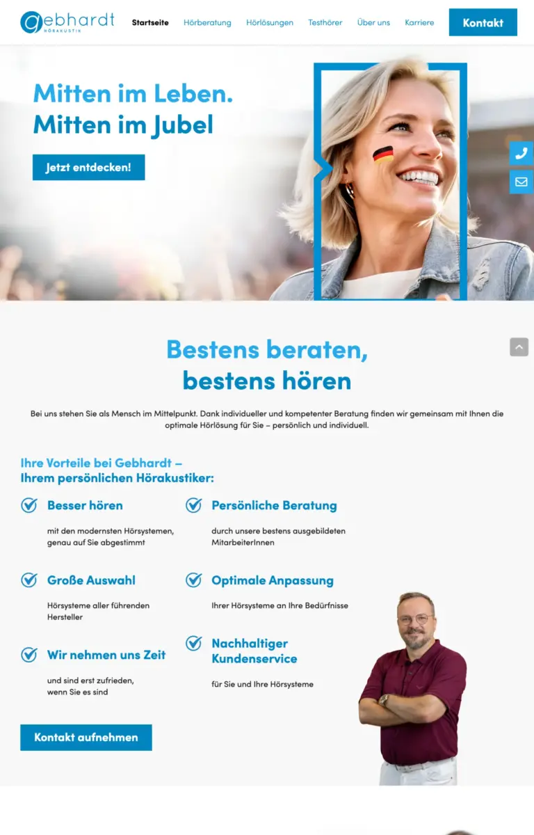 Startseite der Website von Hörakustiker Gebhardt Hörakustik & Marketing GmbH aus Bad Grönenbach in der Desktop-Ansicht