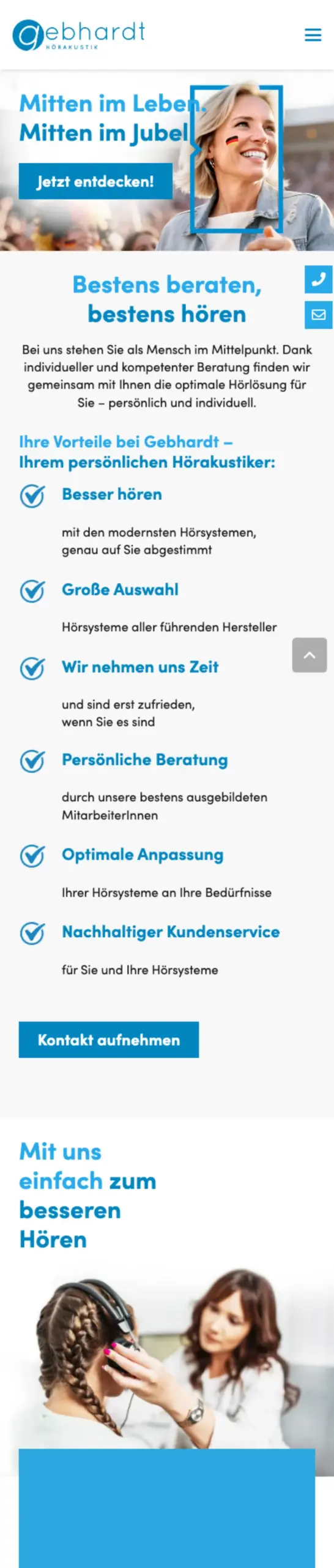 Website von Gebhardt Hörakustik, Landkreis Unterallgäu in der Mobilansicht