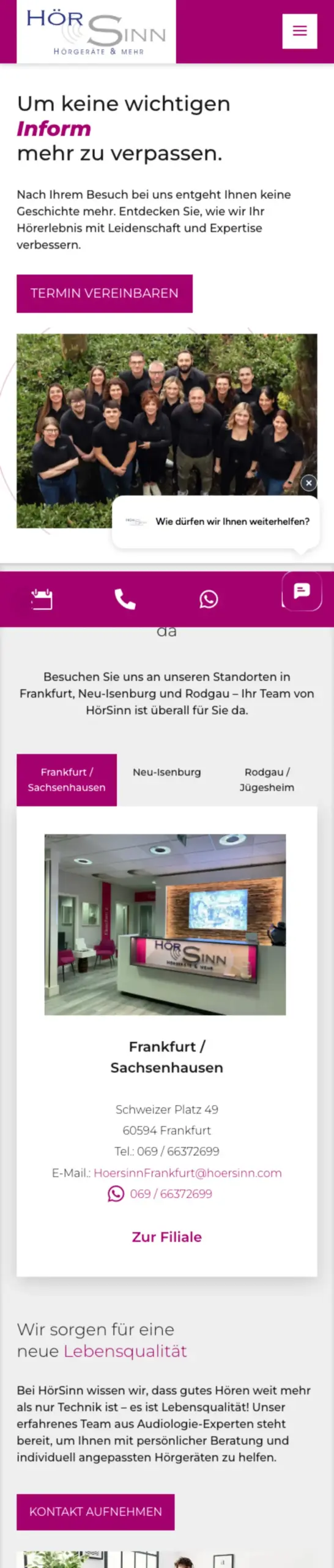 Website von Hörsinn, Frankfurt am Main in der Mobilansicht