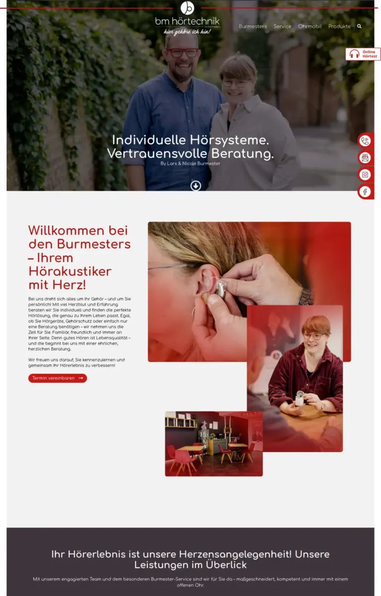 Startseite der Website von Hörakustiker Burmesters aus Grevenbroich in der Desktop-Ansicht