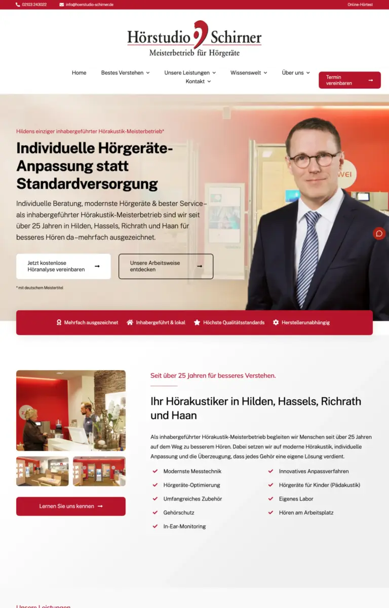 Startseite der Website von Hörakustiker Wissenswelt aus Haan in der Desktop-Ansicht