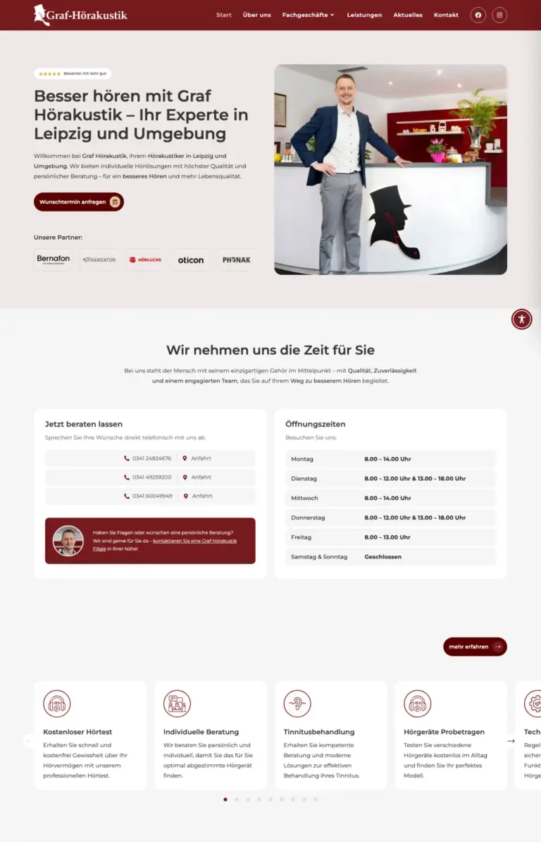 Startseite der Website von Hörakustiker Ihr Hörakustiker in Leipzig - Graf Hörakustik - Hörgeräte Leipzig in der Desktop-Ansicht