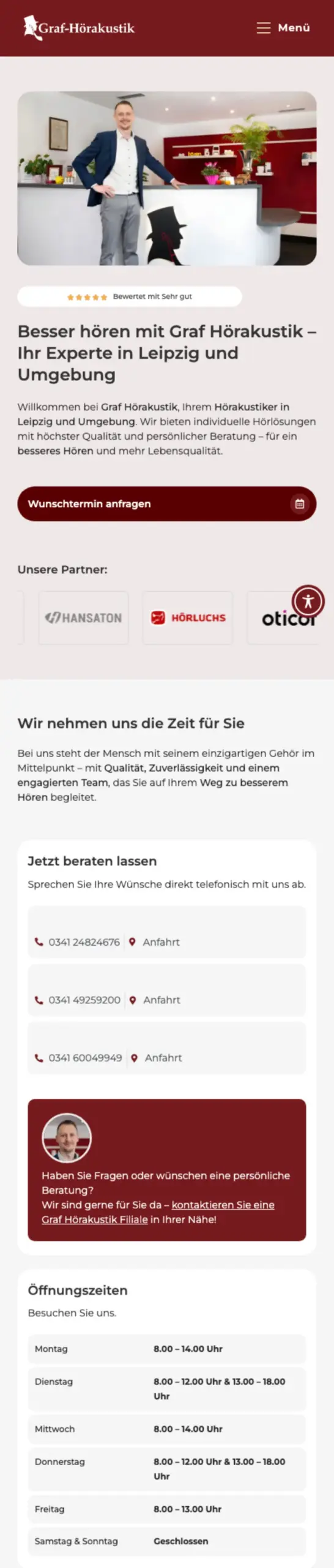 Website von Graf Hörakustik, Leipzig in der Mobilansicht