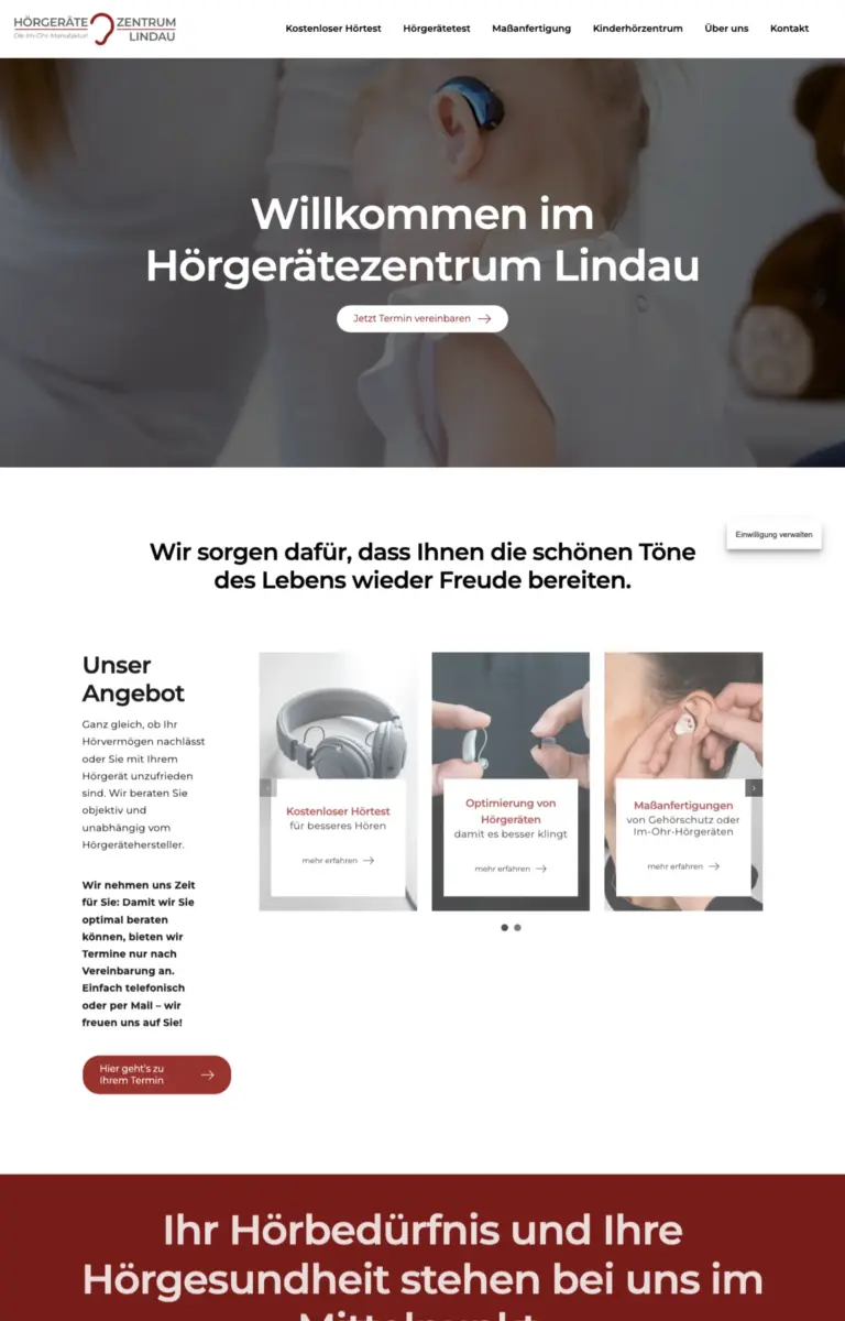 Startseite der Website von Hörakustiker Hörgerätezentrum Lindau GbR aus Lindau (Bodensee) in der Desktop-Ansicht