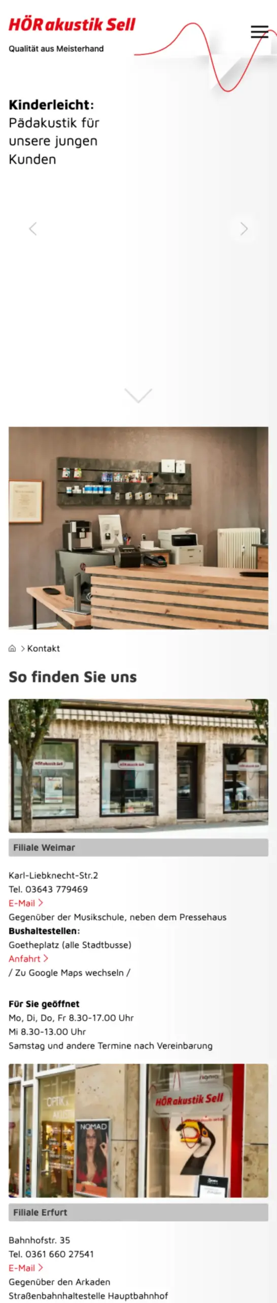Website von Hörakustik Sell, Weimar in der Mobilansicht