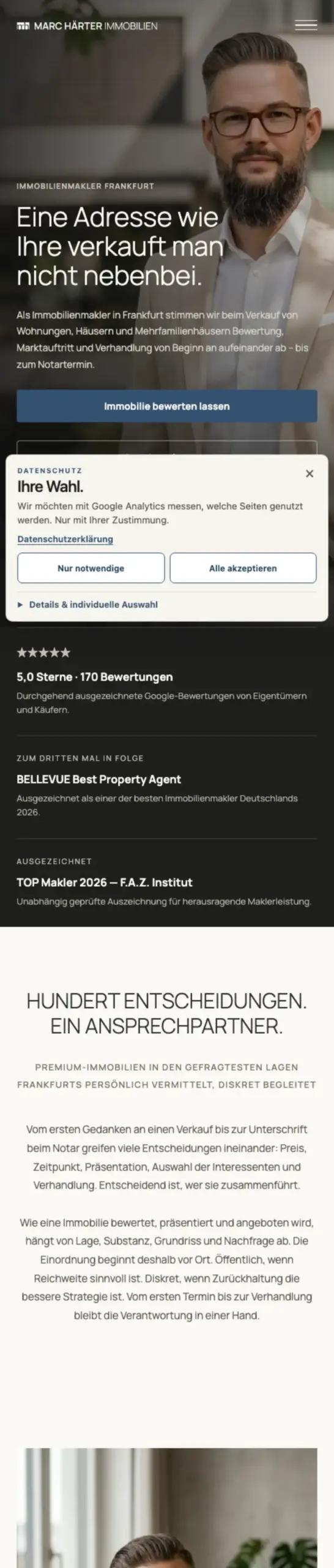 Website von MARC HÄRTER IMMOBILIEN, Frankfurt am Main in der Mobilansicht