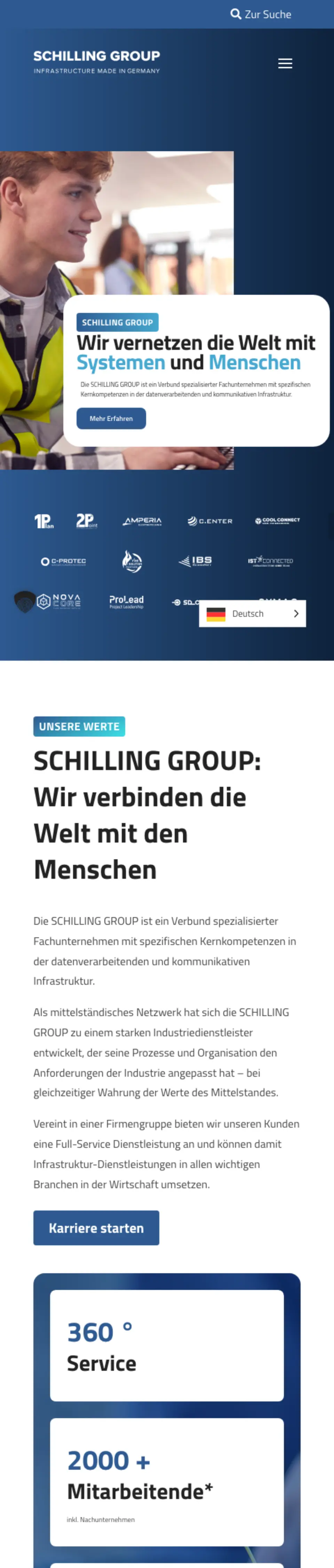 Website von SCHILLING GROUP, Rhein-Sieg-Kreis in der Mobilansicht
