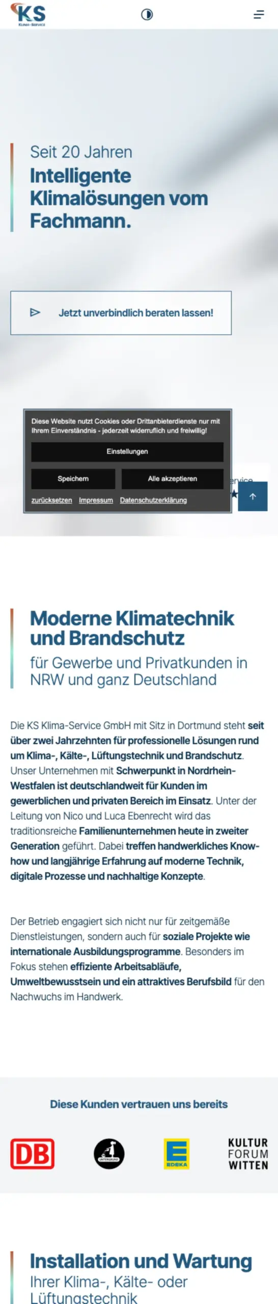 Website von KS Klima Service GmbH, Dortmund in der Mobilansicht