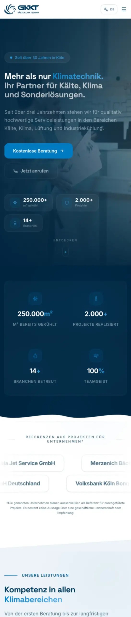 Website von GKKT, Köln in der Mobilansicht