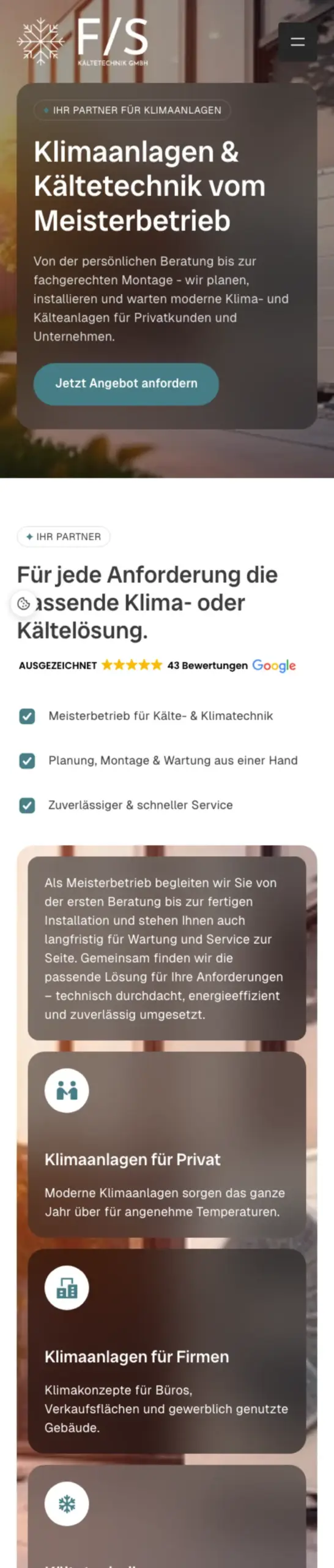 Website von F/S Kältetechnik, Osnabrück in der Mobilansicht