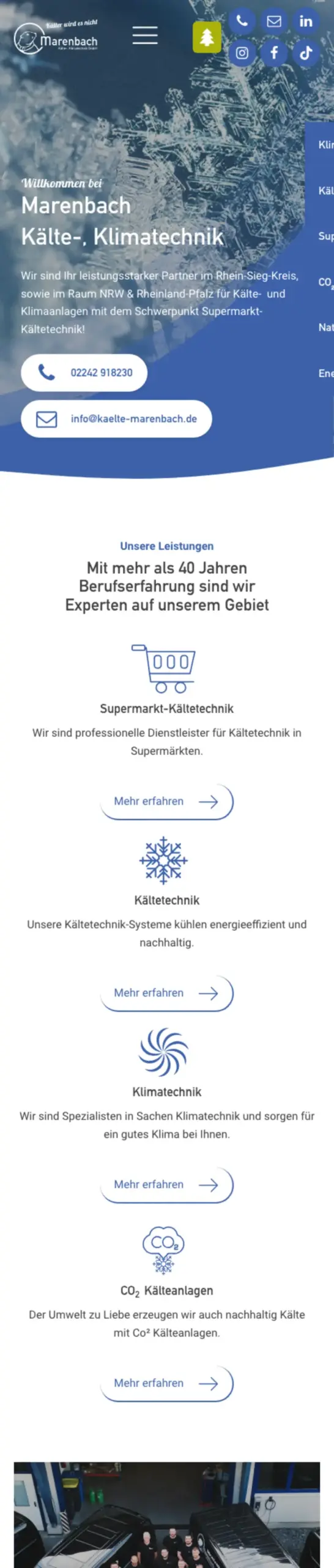 Website von Marenbach Kälte-Klima-Technik, Rhein-Sieg-Kreis in der Mobilansicht