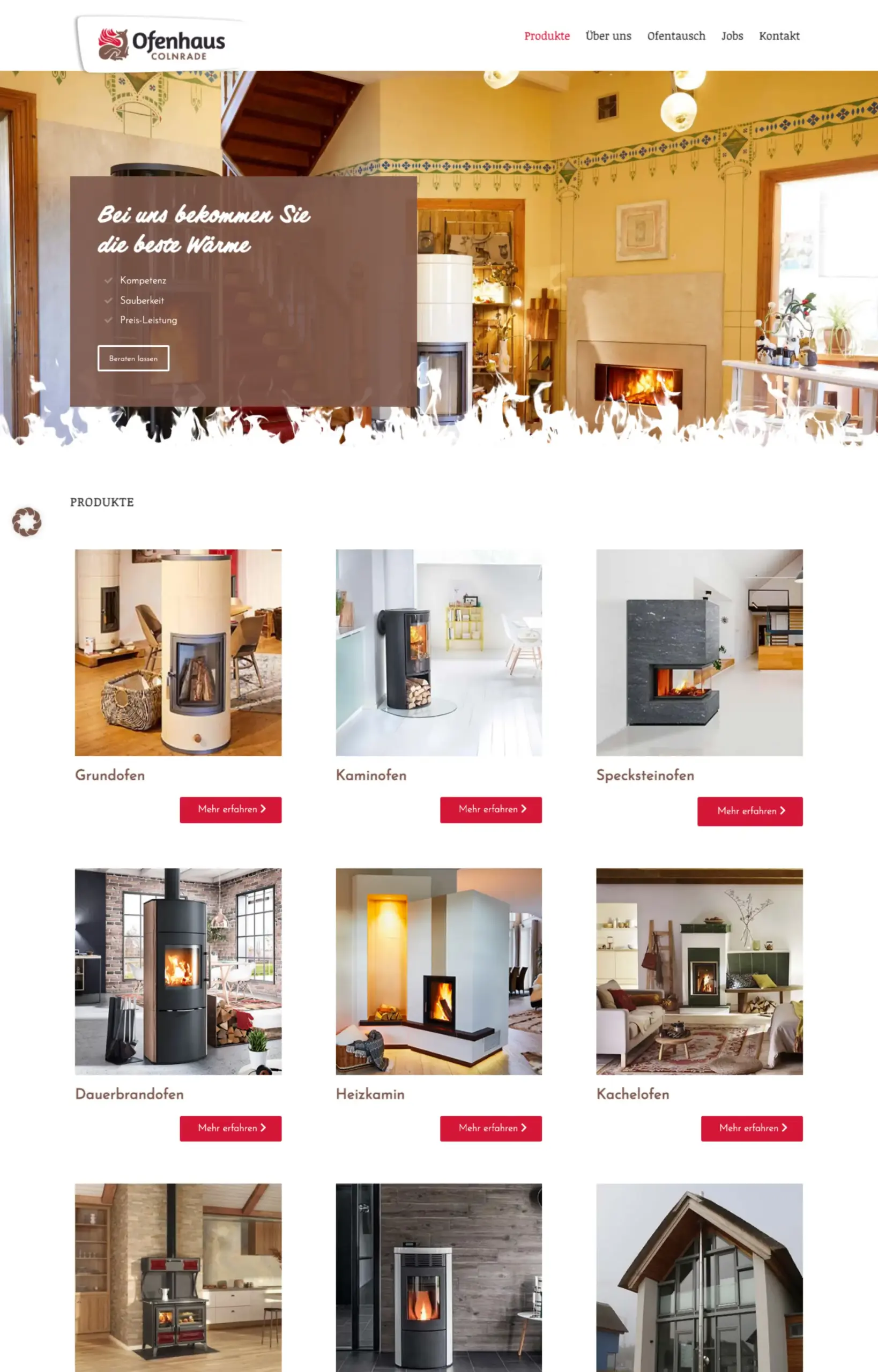 Website von Ofenhaus Colnrade, Landkreis Oldenburg in der Desktop-Ansicht