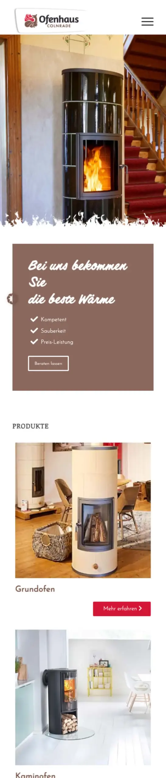 Website von Ofenhaus Colnrade, Landkreis Oldenburg in der Mobilansicht
