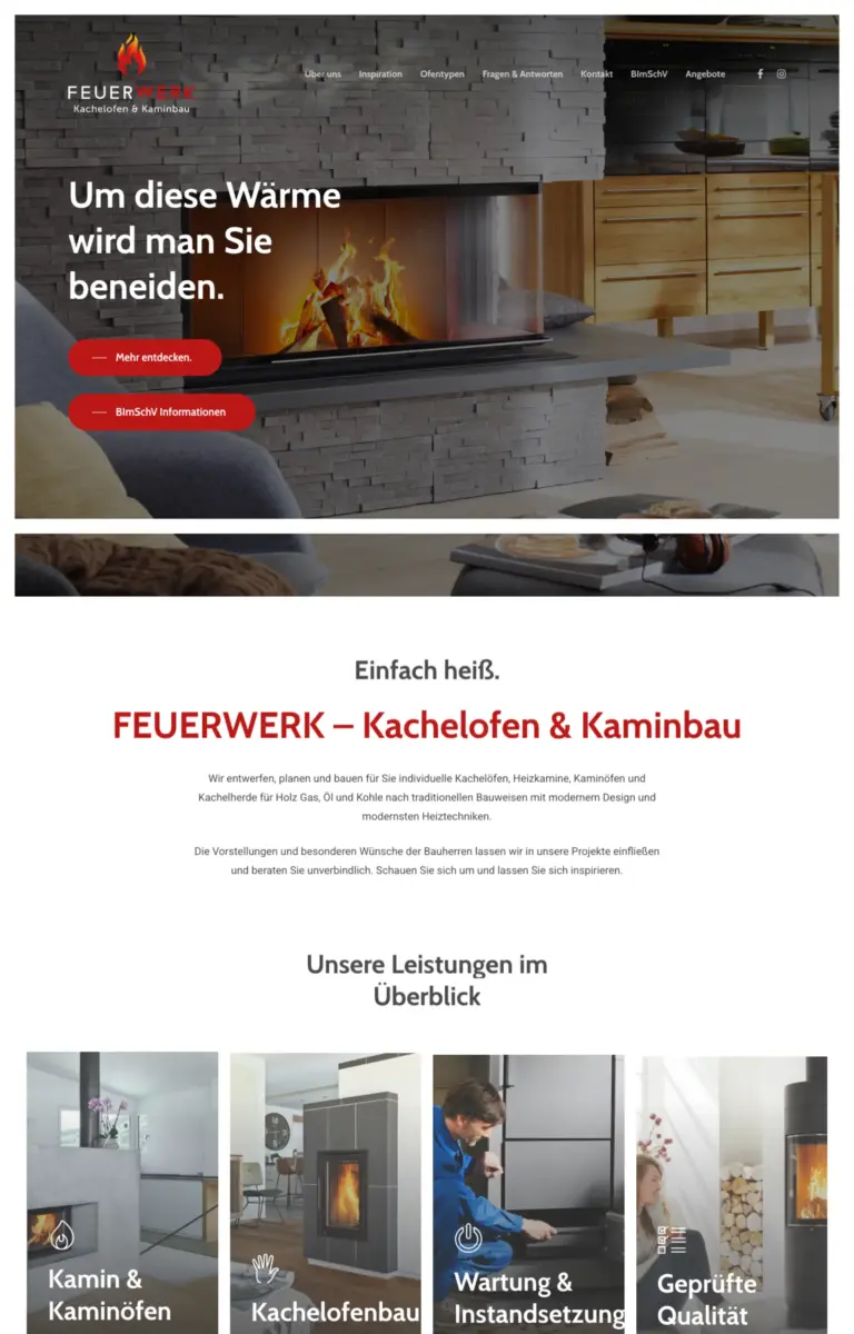 Startseite der Website von Kaminbauer Inspiration aus Heilbad Heiligenstadt in der Desktop-Ansicht