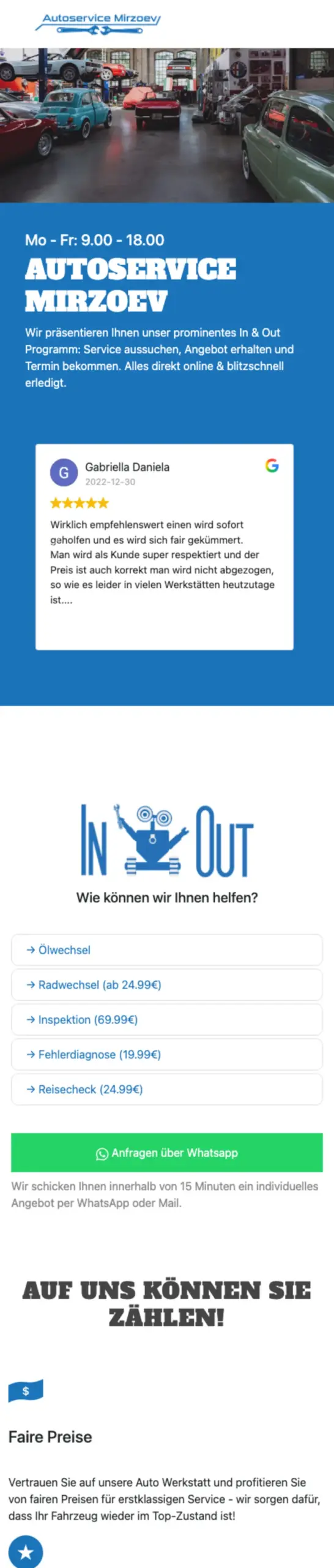Website von Autoservice Mirzoev, Berlin in der Mobilansicht