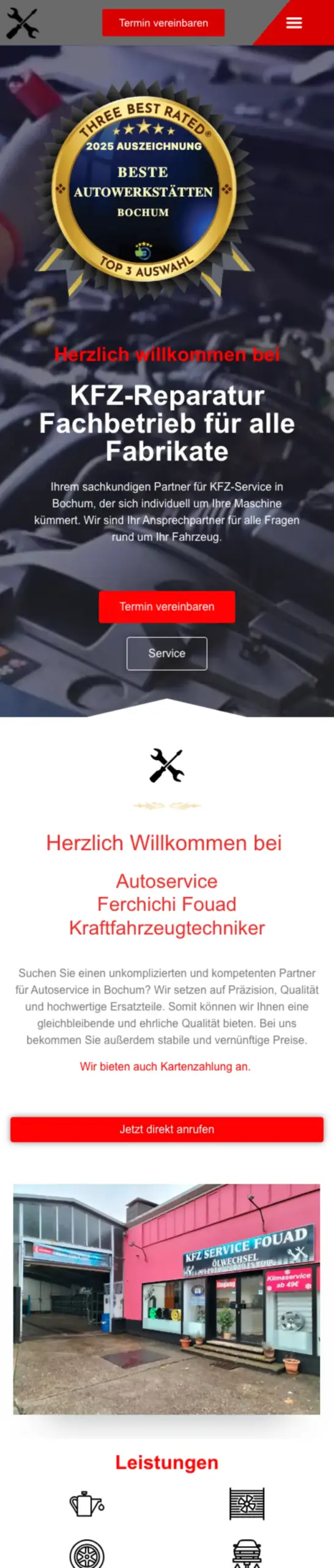 Website von Autoservice Fouad, Bochum in der Mobilansicht