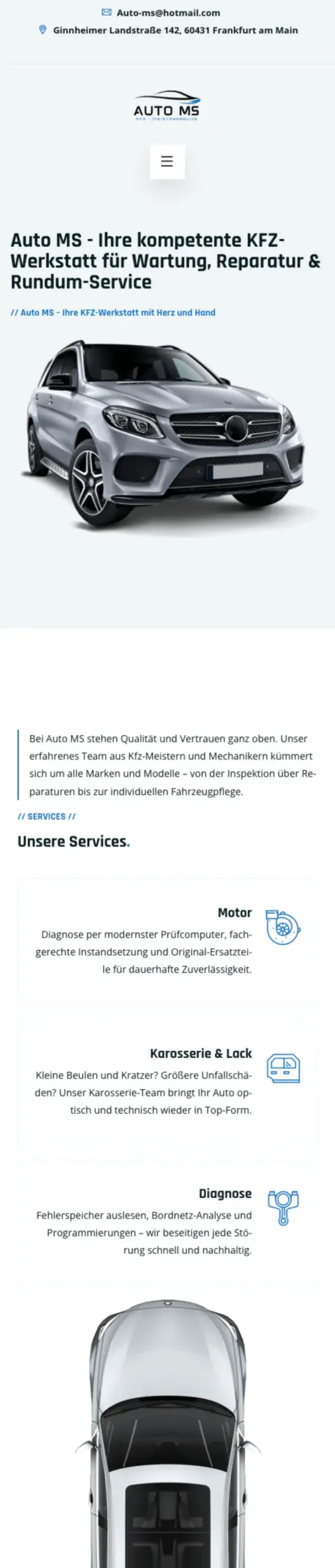Website von Auto MS Einzelunternehmer (e.K.), Frankfurt am Main in der Mobilansicht