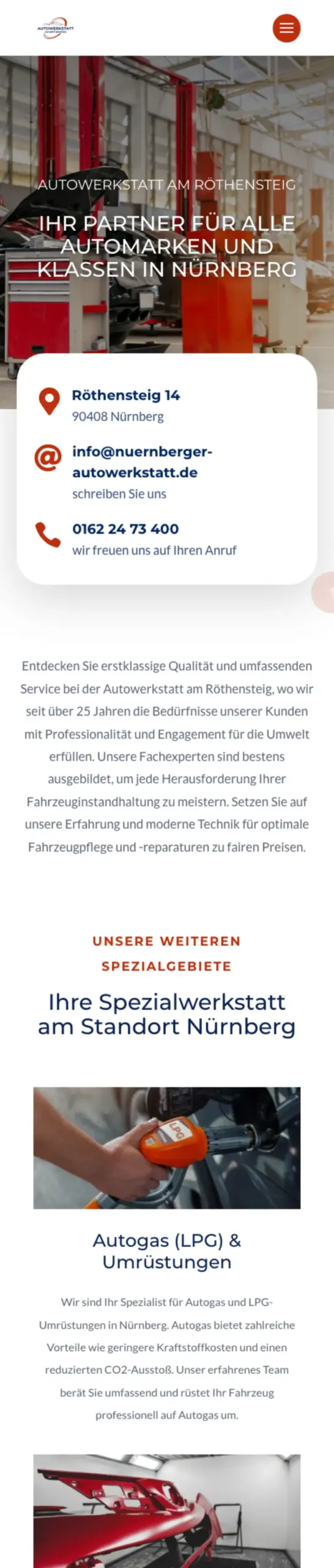 Website von Autowerkstatt am Röthensteig, Nürnberg in der Mobilansicht