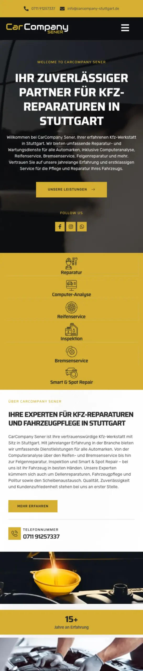 Website von CarCompany Sener, Stuttgart in der Mobilansicht