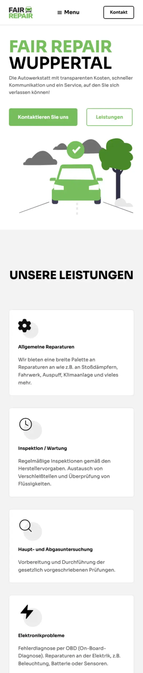 Website von Fair Repair, Wuppertal in der Mobilansicht