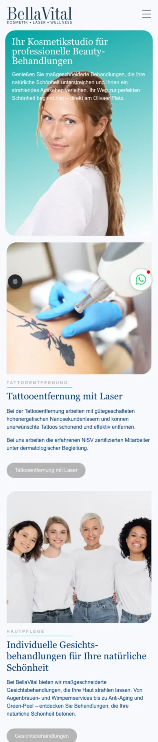 Website von Bella Vital, Berlin in der Mobilansicht