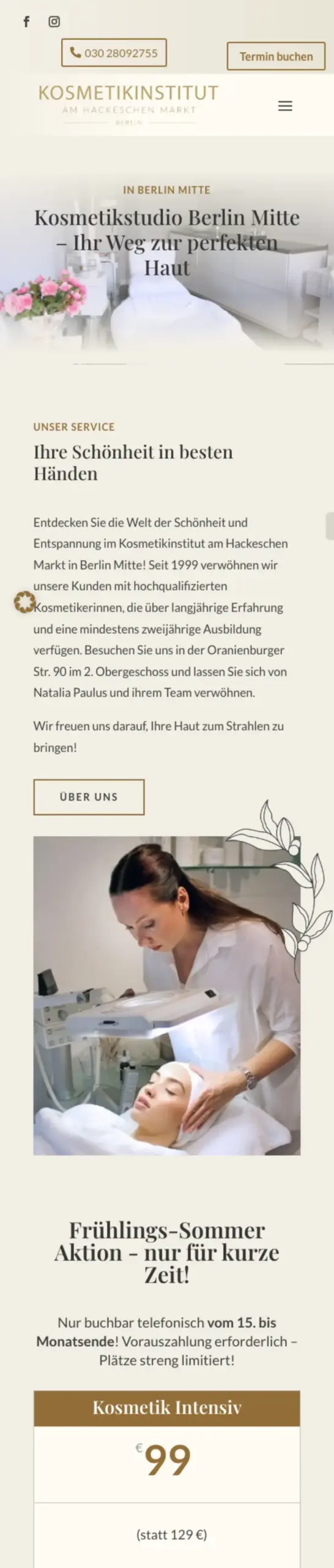 Website von Kosmetikinstitut am Hackeschen Markt Panmax GmbH, Berlin in der Mobilansicht