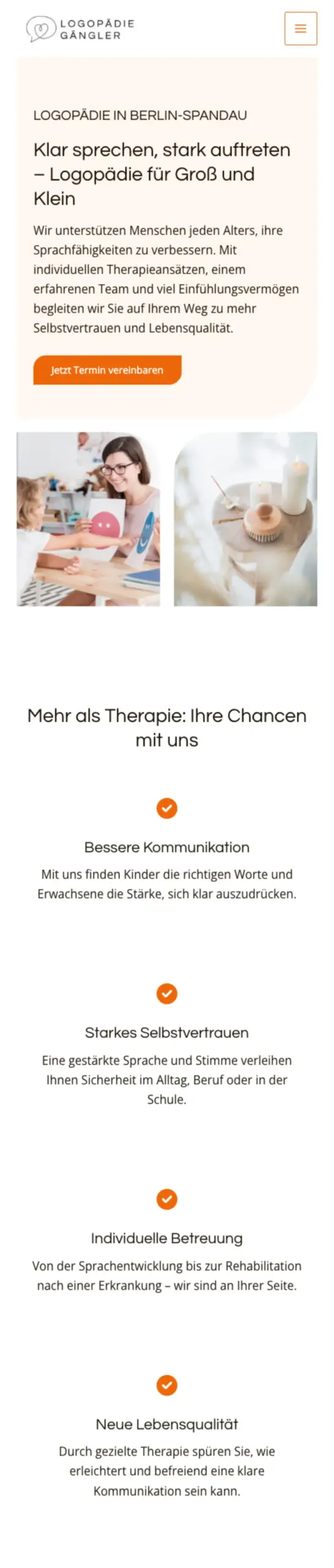 Website von Logopädie Gängler, Berlin in der Mobilansicht